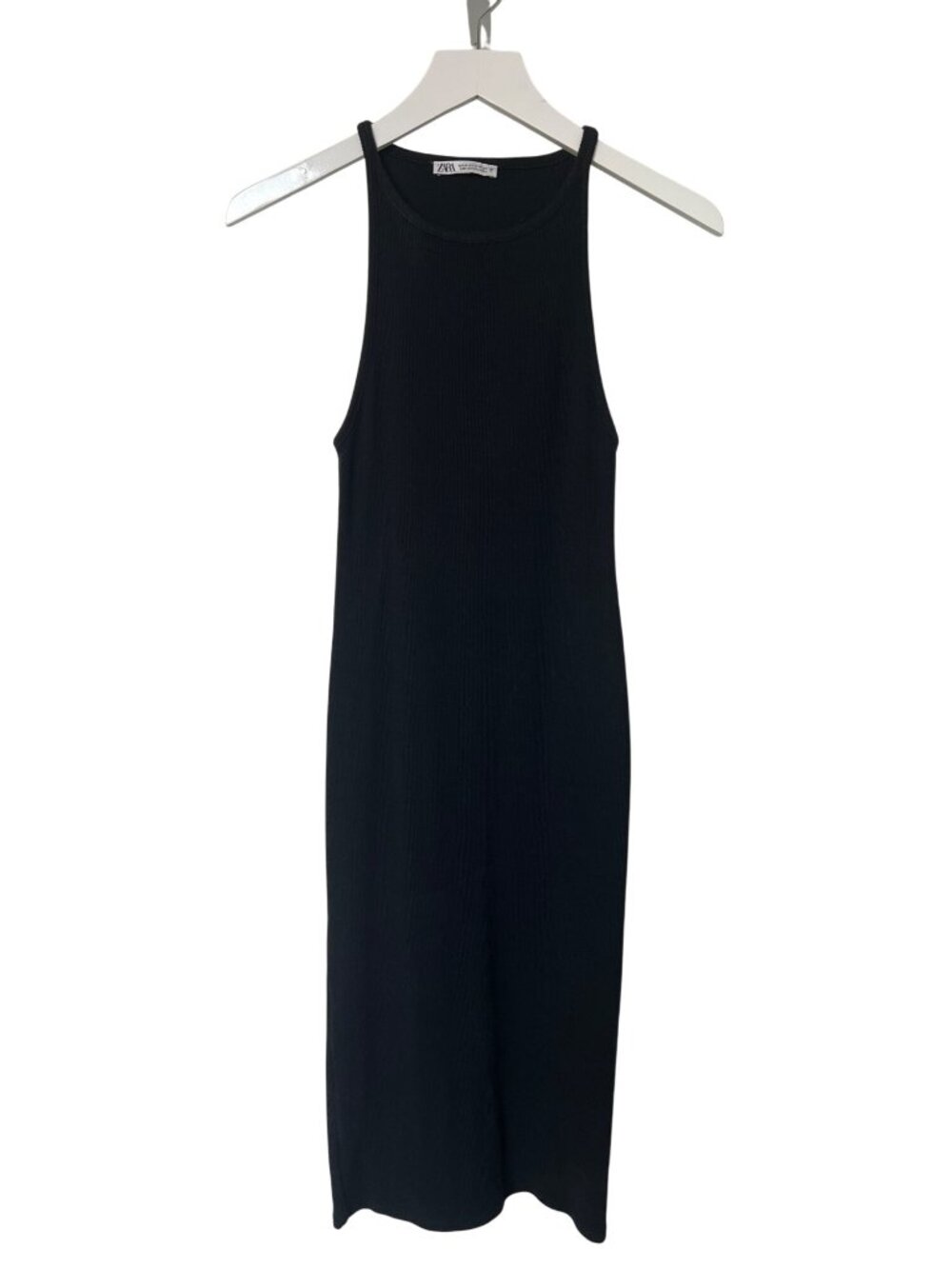 Zara Black Ribbed Knit Midi Dress Sleeveless Elegant Casual Wear